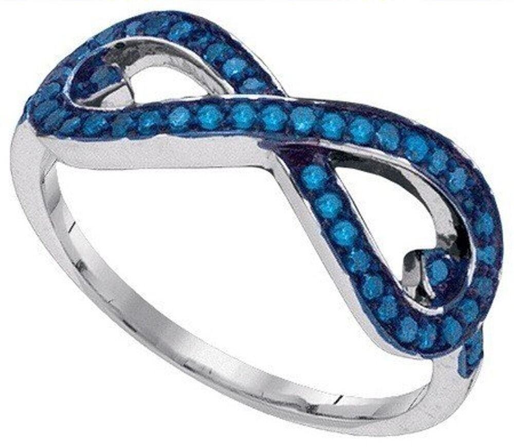 925 Sterling Silver .30ct Blue Diamond Infinity Anniversary Ring Size 7